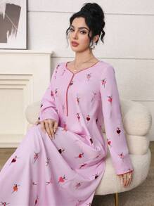 Yasmyna 女式卡通人物印花长袖阿拉伯风格连衣裙 - 粉色 - 查看 6