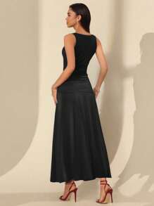 TrendSteals Women Elegant Sleeveless Maxi Knitted Dress - Black - View 2