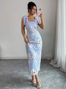Selianne Vestido de tirantes elegante con bordado floral para mujer - Blanco - Ver 5