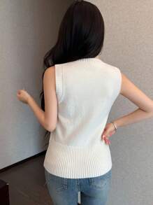 Celisse Damen elegante einfarbige gestrickte Ärmellosen Pullover Weste, vielseitig für Frühling/Sommer - Beige - Übersicht 2