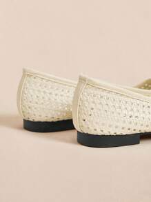 Rosivie Women Shoes Women's Flat Shoes Round Toe Silver Bow French Mary Jane Breathable Woven Hollow Buckle Strap Retro Casual Outdoor Shoes - Apricot - View 6
