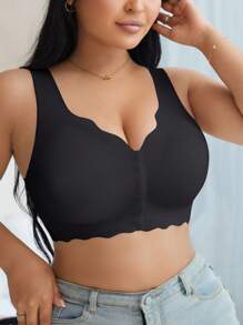 休闲舒适简约无缝波浪边宽肩带前扣女士加大码无钢圈文胸