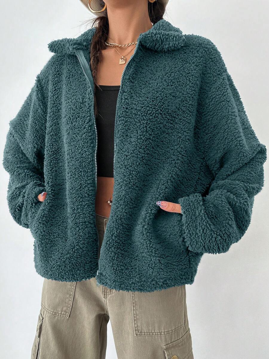 Women's Casual Solid Color Fuzzy Overcoat, Autumn/Winter