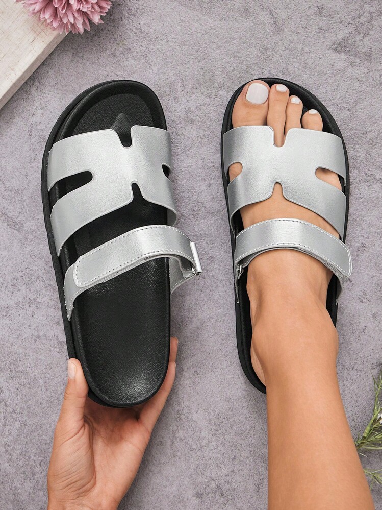 SHUZIA Sandalias planas abiertas de mujer de plata para el verano, zapatos de primavera, regalo del Día de la Madre en Semana Santa - Plateado - Añade 2