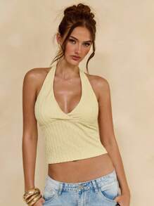 SHEIN BAE Women's Sexy Backless Halter Neck Sleeveless Top, Summer
