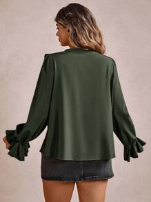 Freevana 大码女式简约纯色荷叶边休闲度假宽松衬衫，春秋季