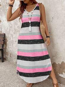 SHEIN PETITE Vestido casual de verano a rayas para mujer de talla grande