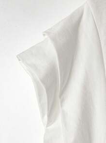 SHEIN LUNE Tricou de vară cu mânecă de liliac, simplu, de vară, cu guler rotund, simplu, înapoi la școală, ținute pentru femei, haine vintage, haine de afaceri casual pentru femei, haine de toamnă, stil vechi de bani, pentru femei