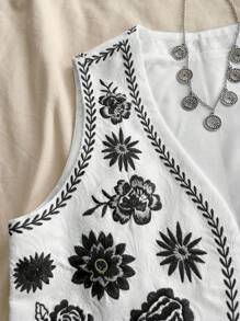 Soleia Blusa bordada casual, simple y de moda para uso diario - Blanco y Negro - Ver 3