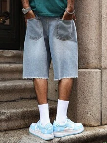 PAVTROS Manfinity Streetrush Men's Light Wash Ripped Denim Bermuda Shorts With Floral Retro Design Graphic Jean Shorts Men Men Floral Denim Shorts Ripped Denim Shorts