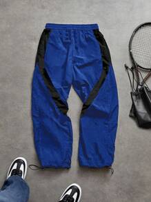 Sport MetroGents 男士撞色拼接字母印花运动裤，吸汗轻盈舒适，阔腿设计，简约修身，适合健身运动穿着。 - 藍色 - 查看 2