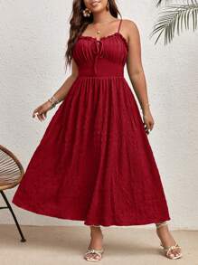 SHEIN VCAY Plus Size Solid Color Pleated Twist Front Camisole Dress, Casual Vacation