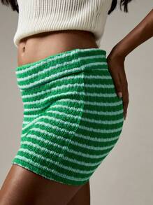 MISSGUIDED 罗纹针织迷你裙 Y2K 美学条纹折叠设计弹力纹理春季俱乐部派对节日假期夏季沙滩装迷你裙 - 彩色 - 查看 3