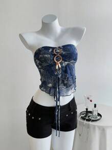 Elamini Blusa de mujer convertible tipo tubo/halter con estampado floral vintage, para primavera/verano