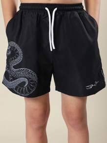 SUMWON Snake Print Swimming Trunks Boys Beach Pool Summer Board Shorts Water Sports Swim Bottoms Holiday Adjustable Waist For Casual And Vacation - Black - View 7