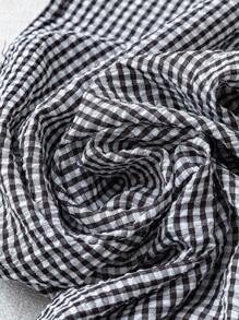 SHEIN PETITE 黑白格子高腰口袋细节直筒女裤 - 黑與白 - 查看 6