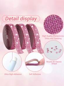 1pc Light Pink Self-Adhesive Diamond Crystal Rhinestone Tapes, 2mm Diamante For DIY Crafts, Phone & Car Decoration