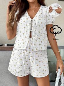 SHEIN Maternity Two-Piece FLORAL  Suits Fall Women Clothes - White - View 6