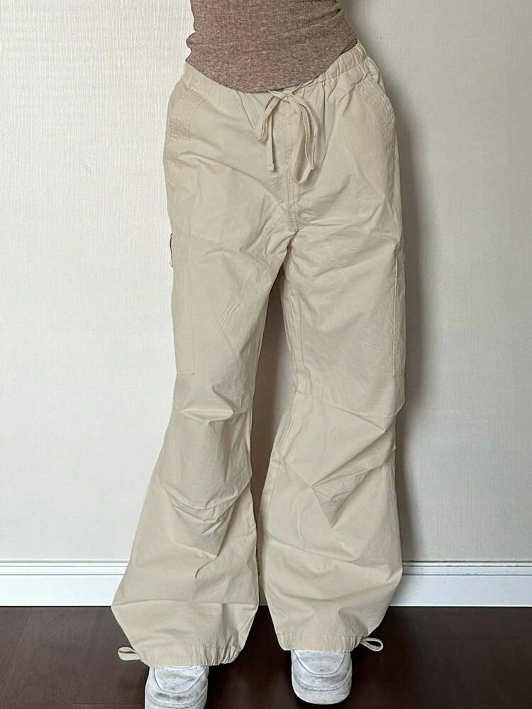 Women's Solid Color Tie Waist Pleated Wide Leg Loose Casual Pants Fall,Winter
