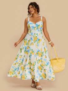 Travachic Robe élégante sans manches avec design à boutons et imprimé de fruits pour femmes grandes tailles