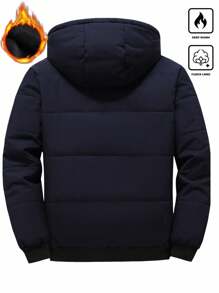Manfinity Homme Men Long Sleeve Warm Navy Blue Outdoor Puffer Coat For Winter With Hooded Design , Warm, Men Outerwear , Fall - Navy Blue - View 2