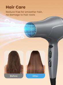 JMMO High Powered Salon Grade Hair Dryer With 3 Gear Adjustable Temps, Equipped With 2 Different Sized Nozzles, Ions For Less Frizz, Suitable For Home And Professional Salon Use, Grey-EU Plug - Dark Grey - View 3