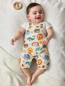Cozy Pixies Mono de una pieza con estampado de animales de dibujos animados para bebés recién nacidos niño/niña, informal y versátil