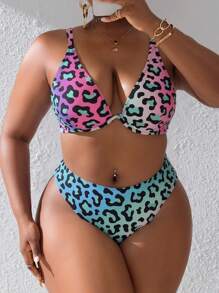 Slaydiva 大码豹纹泳衣套装，度假和海滩