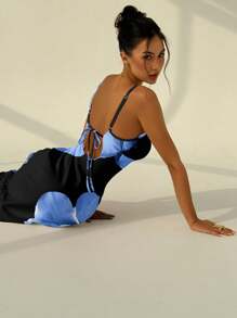 Aloruh 女士无袖系带修身度假蓝色花卉性感印花连衣裙，夏威夷花卉连衣裙，海滩、度假、派对、优雅约会、春假 - 彩色 - 查看 2