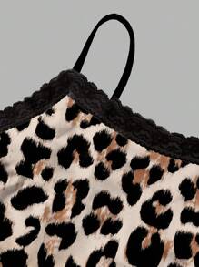 N_Standard Artist Y2k Women's Sexy Lace & Ombre Leopard Print Knit Camisole Top And Shorts Brown 2 Pieces Set, Going Out, Vacation, Spring & Summer Rave Outfits Festival, Ibiza Fits Suitable For Going Out - Khaki - View 3