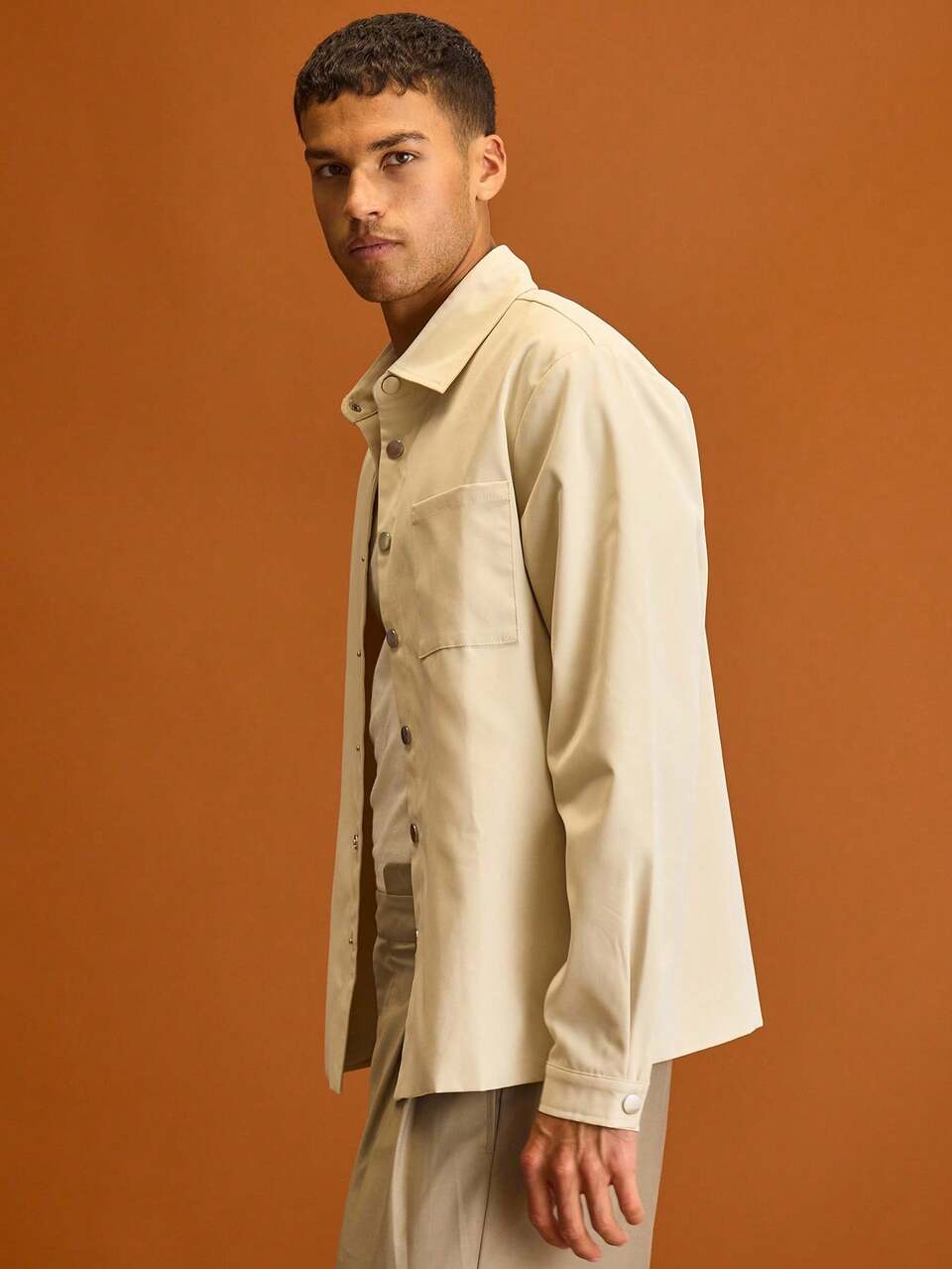 Men Long Sleeve Button Through Front Pocket Detailing Jacket Spring Summer Vacation
