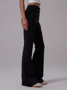 Musera Sport 高腰褶皱侧围裹式喇叭瑜伽裤活力健身夏季 Padel 俱乐部健身房健身 - 黑色 - 查看 3