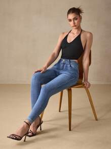 Selenza High Waist Bleach Wash Skinny Jeans - Light Wash - View 8