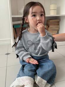 DAZY Infant/Toddler Girls' Bow Print Crew Neck Long Sleeve Casual Sweatshirt - Grey - View 6