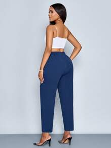 SOLERSUN 夏季夏季音乐会女装狂欢节度假女装商务休闲海滩女装度假女装办公室女装复古金钱风格女装波西米亚风端庄优雅性感度假复古通勤西装裤海军蓝时尚简约新款百搭休闲外出教师松紧腰长裤 - 藏蓝色 - 查看 2