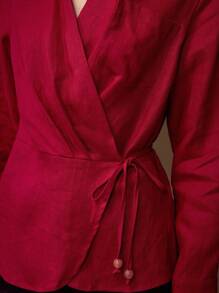 MOTF PREMIUM WRAP KNOT SHIRT - Red - View 2