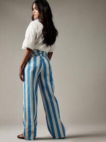 印花条纹直筒高腰牛仔裤 - 彩色 - 查看 2