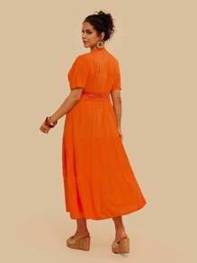 SHEIN VCAY Plus Guipure Lace Insert Dress - Orange - View 2