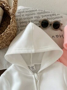 SHEIN LMoss Kids LMoss 2件套女婴可爱纯色连帽卫衣套装，包括婴儿拉链卫衣、幼儿拉链卫衣、婴儿卫衣、婴儿拉链外套和婴儿外套，适合秋冬季穿着。 - 彩色 - 查看 6