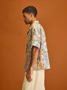 Musero Short Sleeve All Over Pattern Button Through Revere Collar Shirts Embroidery Detailing Summer Holiday Vacation - Multicolor - View 2
