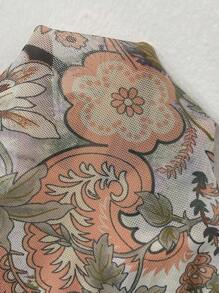 SHEIN VCAY 大码女式前系带印花喇叭袖上衣，秋季休闲衬衫 - 彩色 - 查看 9