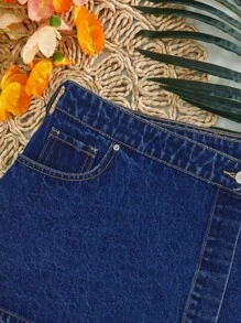 EMERY ROSE 女式蓝色时尚休闲牛仔迷你裙，夏季 - 深色水洗藍 - 查看 3