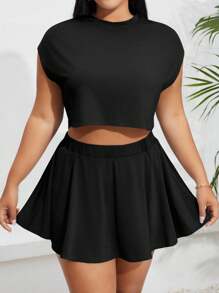 SHEIN Essnce 女性加大號T恤和裙子運動休閒雙件套裝