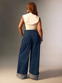 Denimoi Jeans in denim a vita alta con vita arricciata e gamba larga taglie comode