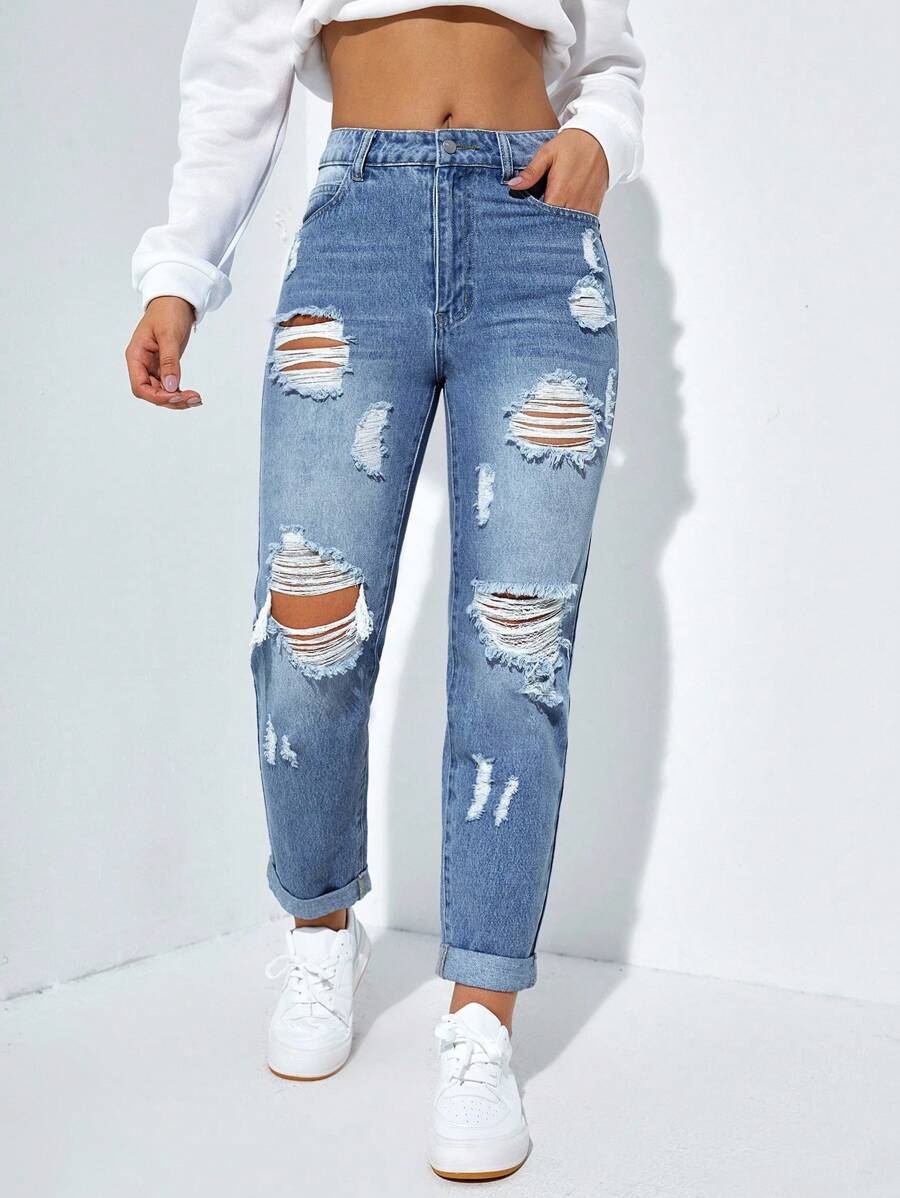 SHEIN Essnce Quần Jeans Skinny Co Giãn Thường Ngày Cho Nữ Dài 7/8 - Rửa nhẹ - Xem 1
