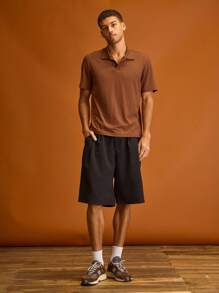 Musero Men Ribbed Short Sleeve Buttonless Polo Shirt Summer Holiday Vacation - Coral Orange - View 4