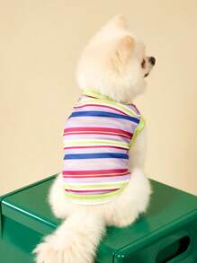 PETSIN 1pc Pet Dog Cat Dopamine Stripe Print Elastic Breathable Vest, Suitable For Both Dogs And Cats - Multicolor - View 1