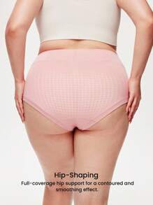 LUVLETTE Plus 2-Pack Airy Cotton High Waist Briefs Waist Tummy Control Women Underwear Panties Set Nude Basic Panties Set-Pink - Multicolor - View 3