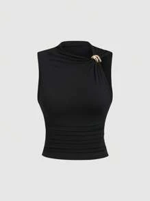 Sweetra Women Summer Pleated Fitted Top - Multicolor - View 3