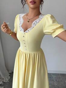Modelyn Vestido de diseño elegante francés para mujer, ajustado a la cintura y de corte ceñido - Amarillo - Ver 6